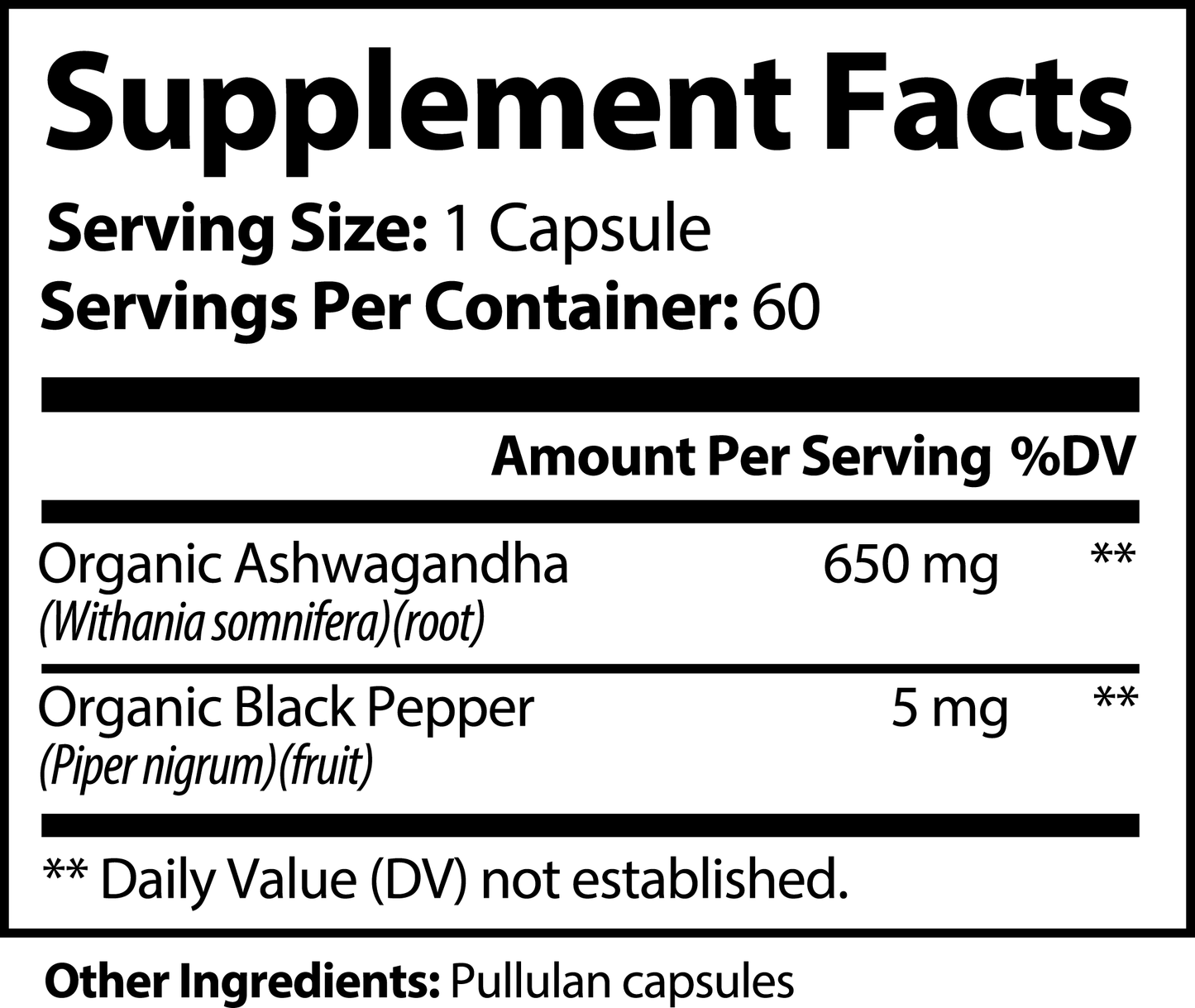 Organic Ashwagandha 1,300mg Daily – 60 Capsules