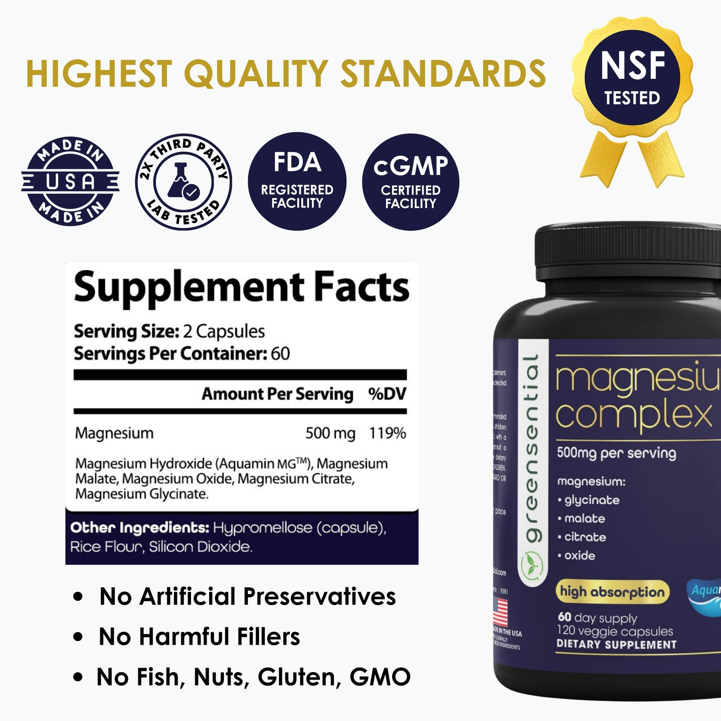 Magnesium Complex 500mg, 120 Capsules