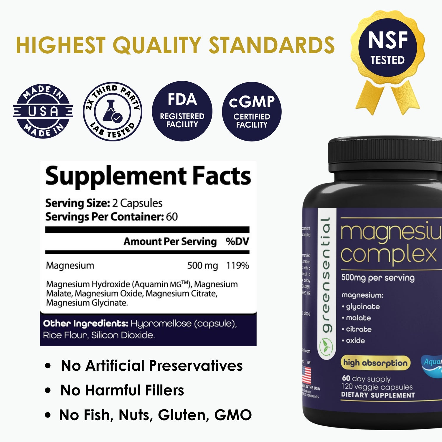 Magnesium Complex 500mg, 120 Capsules