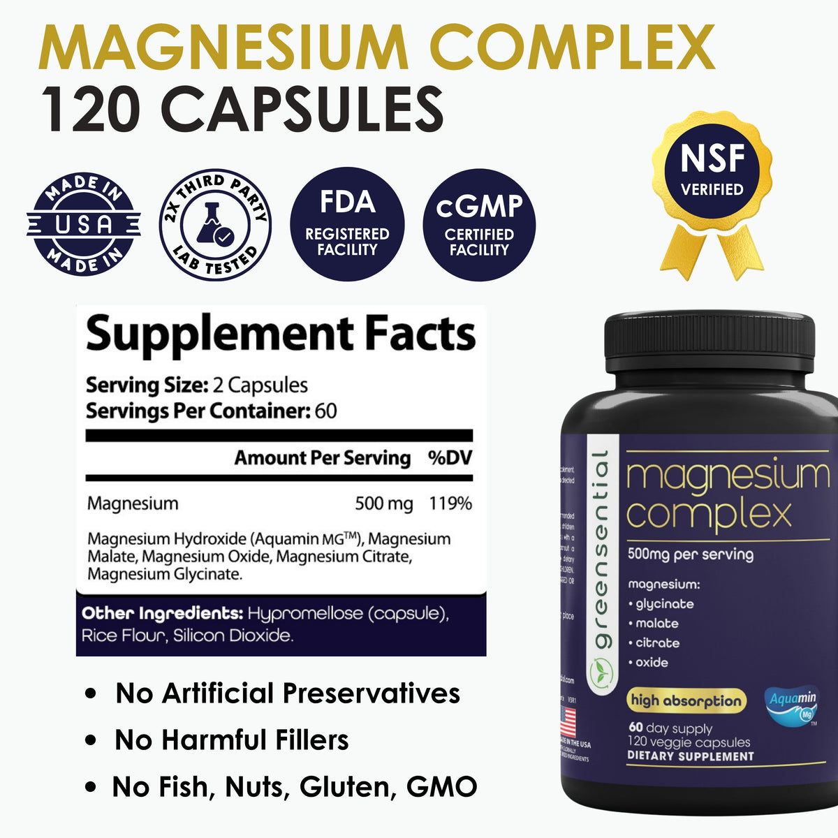 Magnesium Complex 500mg, 120 Capsules